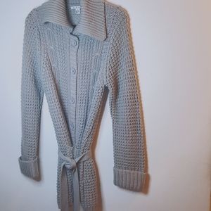 Cabi grey wool chunky knit buttonup long cardigan